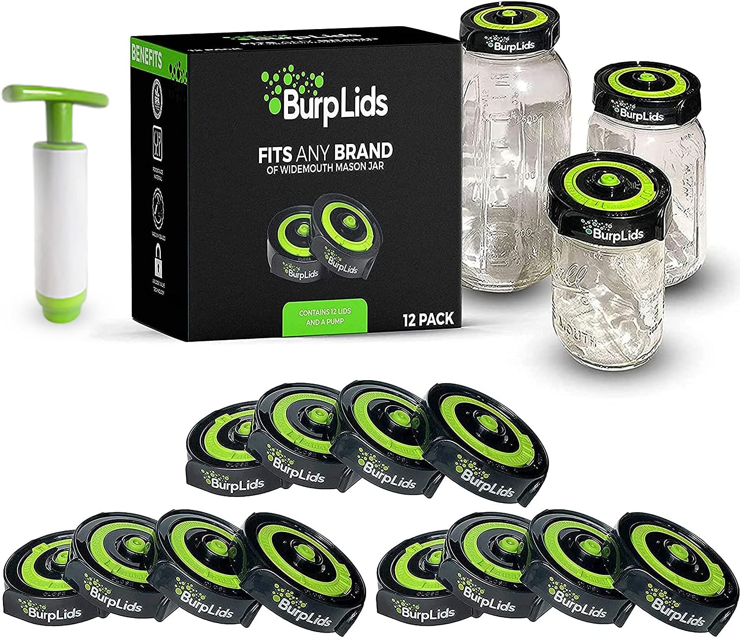 Burp Lids 12 Pack Fits Wide Mouth Mason Jars