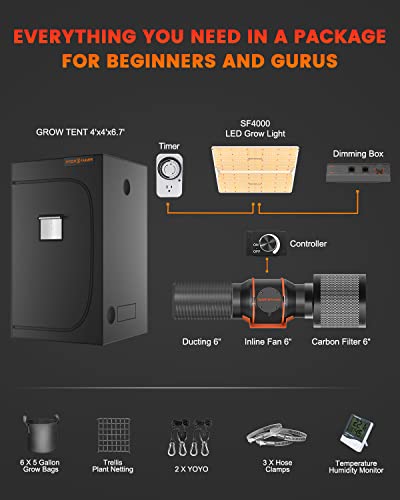 Spider Farmer Grow Tent Kit Complete 4x4ft SF4000, 48