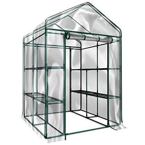 Greenhouse with 8 Sturdy Shelves for Indoor or Outdoor Use - 56" x 56" x 76"