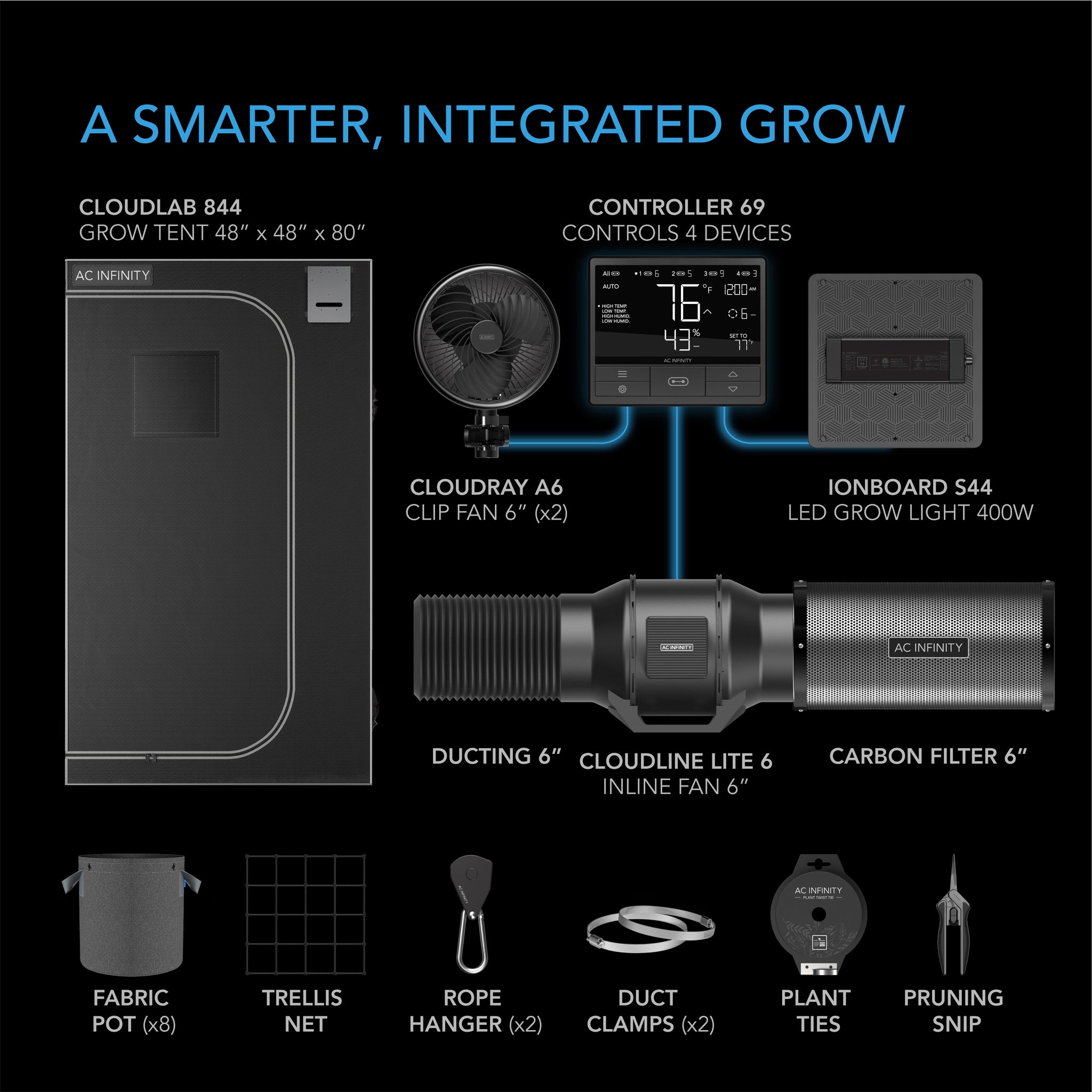 4x4 Indoor Grow Tent Kit, AC Infinity 4 Plant Kit - AC Infinity - Happy Hydro