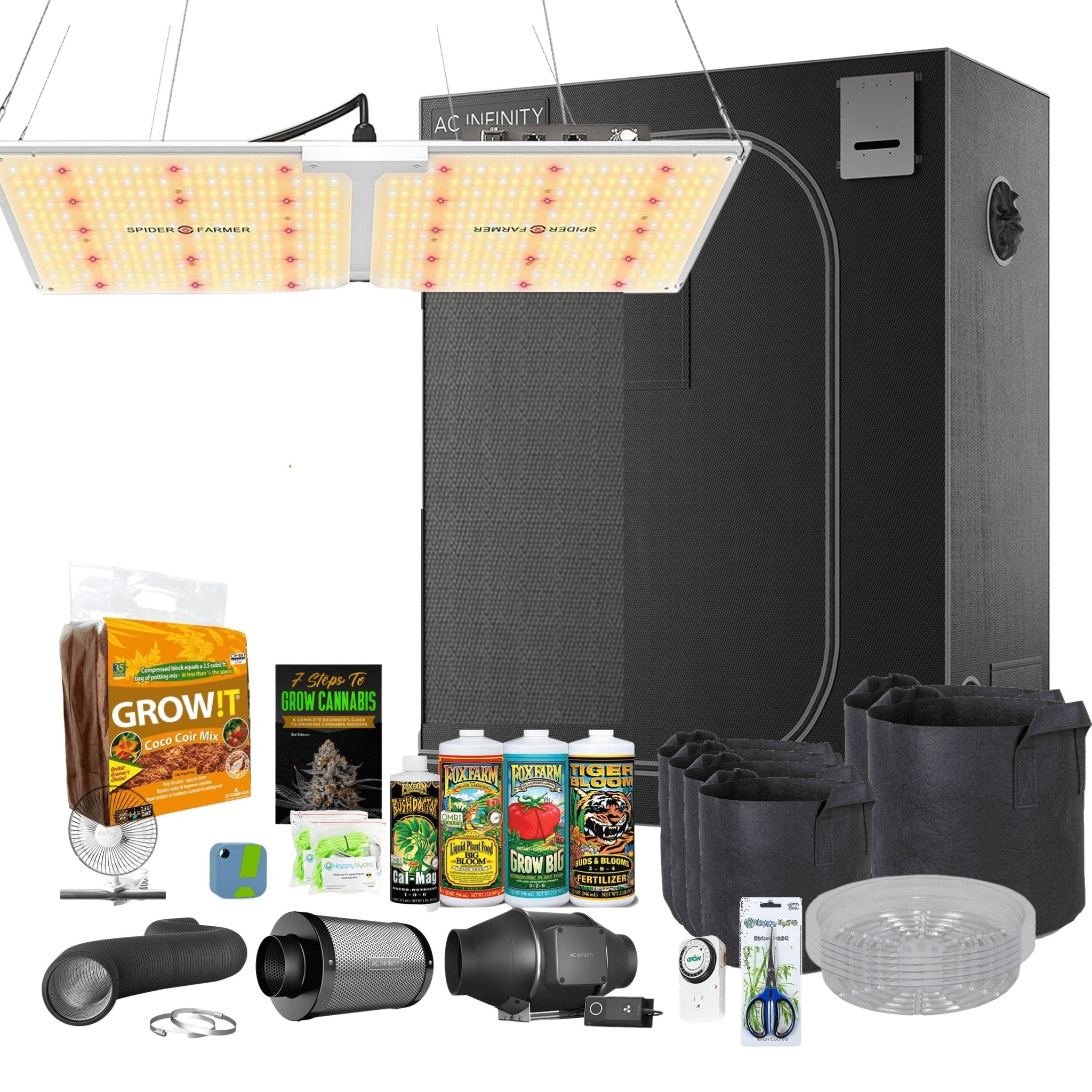 Beginner Coco Grow Tent Kit Spider Farmer LED 2’ x 4’ - Happy Hydro - Happy Hydro